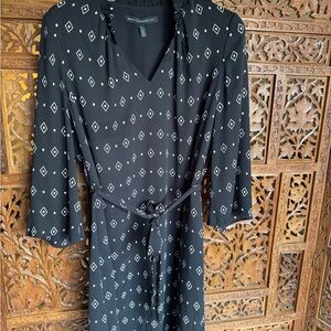 White House Black Market | Black Diamond Print Belted Dress | Women | SZ 8